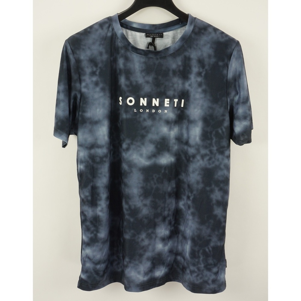 New Sonneti Men's 2XL Short Sleeve Blue Tie Dye Acid Wash Jersey Logo T-Shirt